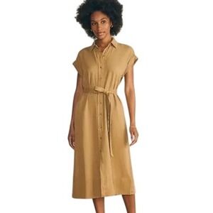 FAHERTY Women's Medium Shirt Dress Beige Midi Button Down Belted‎ Casual
